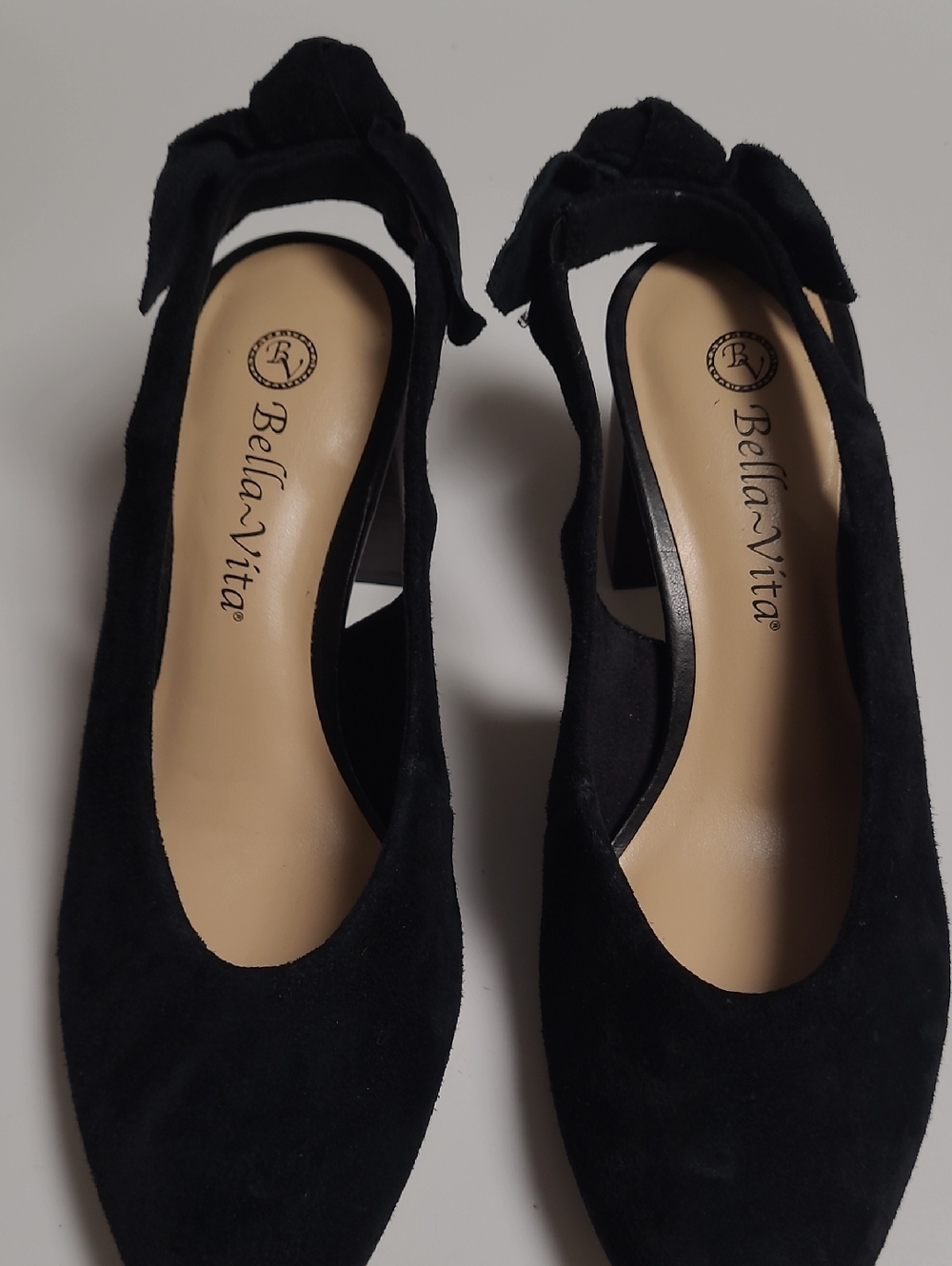 Bella Vita Black Suede Bow Slingback Heels
